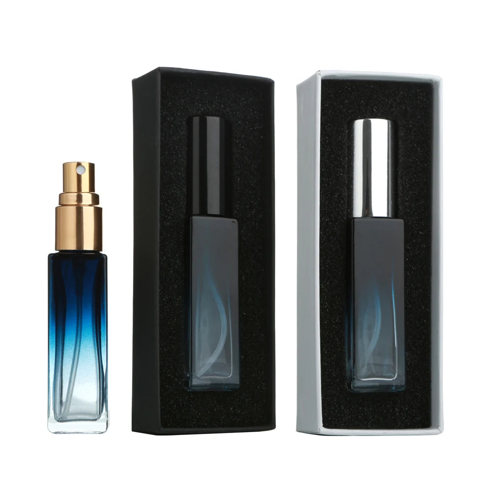 10PCS 10ml Blue Gradient Perfume Bottle Square Glass Spray Bottle with Box Travel Portable Sample Fragrance Atomizer