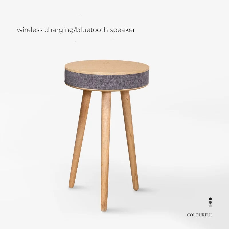 Smart Round Tea Table with Bluetooth Speaker Living Room Corner Table with Wireless Charging Portable Multi-Function Side Table