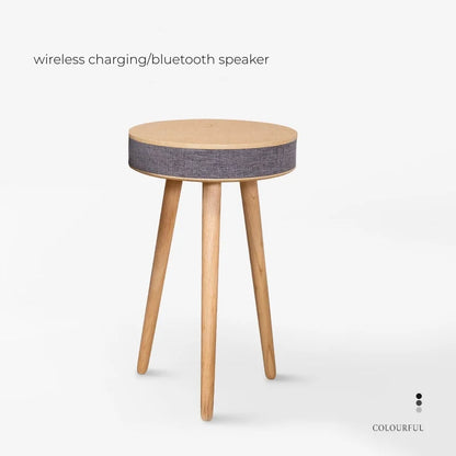 Smart Round Tea Table with Bluetooth Speaker Living Room Corner Table with Wireless Charging Portable Multi-Function Side Table