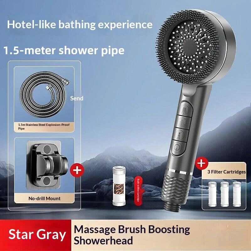 4Modes Pressure Boost Shower Head Multifunction Adjustable Large Water Shower Nozzle Massage Bathroom Accessory