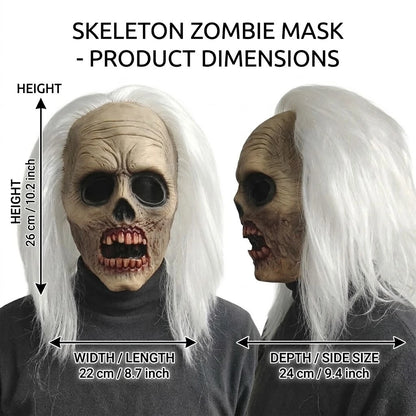 Professional Haunted House White Hair Zombie Skull Mask Head Latex Scary Undead Costume Cosplay Accessory Halloween Carnival