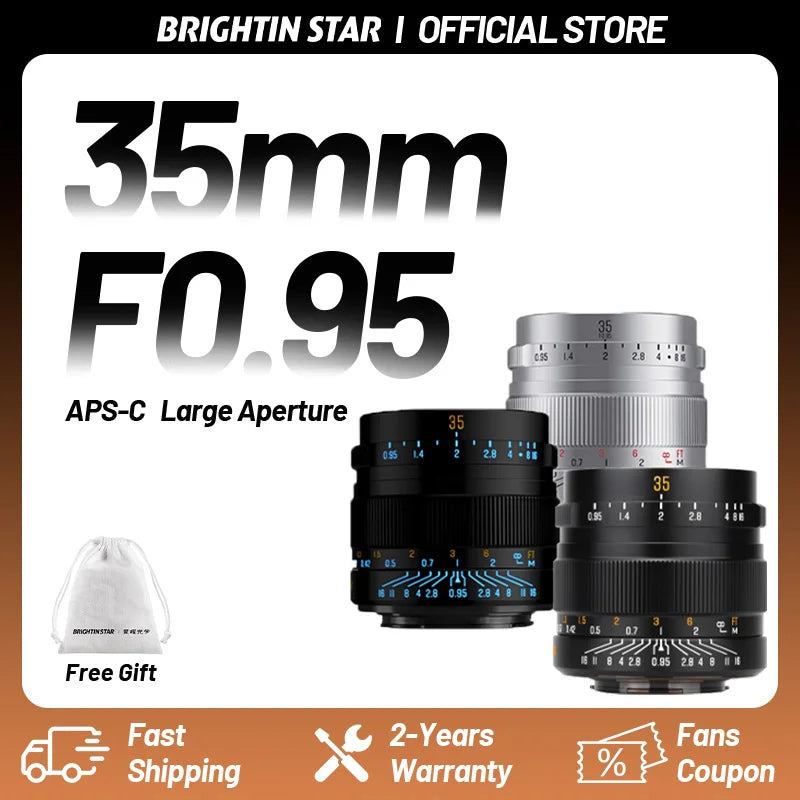 Brightin Star 35mm F0.95 APS-C Large Aperture Manual Focus Mirrorless Camera Lens Fit for Fuji X Sony E NikonZ Canon EOS-M EOSR