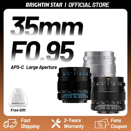 Brightin Star 35mm F0.95 APS-C Large Aperture Manual Focus Mirrorless Camera Lens Fit for Fuji X Sony E NikonZ Canon EOS-M EOSR