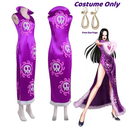 Queen Boa Hancock Cosplay Costume Anime Kimono Dress Cheongsam Cloak Women Halloween Carnival Cheongsam Set Outfits Role Play