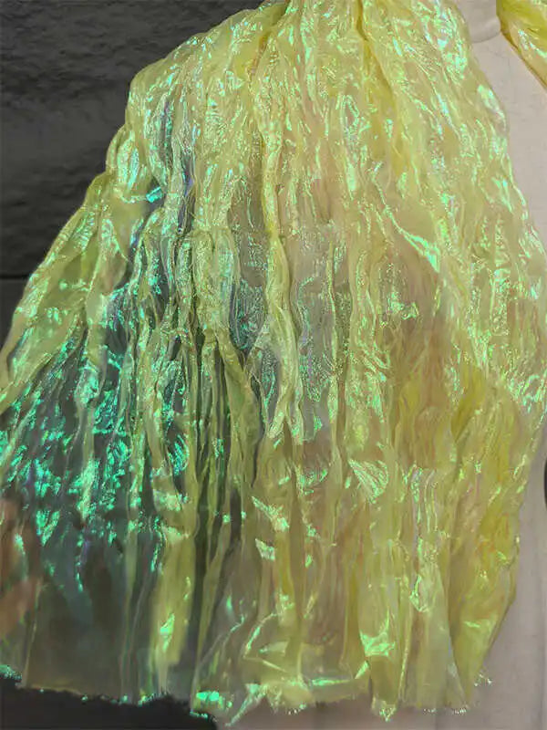 Wave Wrinkled Organza Fabric Gradient By The Meter for Decorative DIY Clothing Designer Sewing Laser Mermaid Texture Cloth White