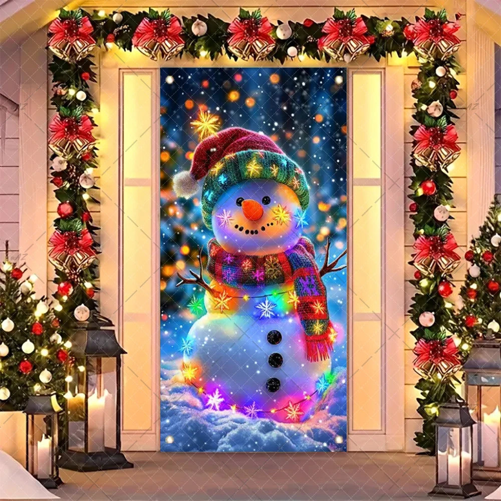 Christmas Humorous Santa Claus And Elk Door Banner Party Decorations Indoor Outdoor Veranda Door Cover Supplies Festive Gifts