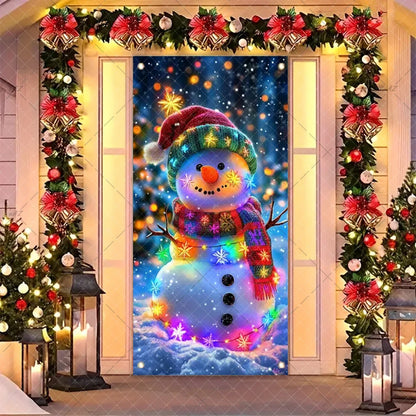 Christmas Humorous Santa Claus And Elk Door Banner Party Decorations Indoor Outdoor Veranda Door Cover Supplies Festive Gifts