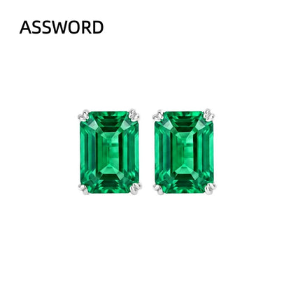 925 Sterling Silver Stud Earrings for Women Blue Sapphire Emerald Color Cubic Zirconia Four Prong Solitaire Earring Jewelry Gift