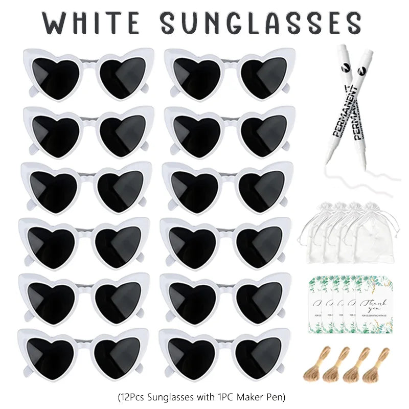 12-100Pcs Wedding Sunglasses for Guests Heart Shaped Sunglasses Bachelorette Party Glasses Bridal Shower Party Favors Photo Prop