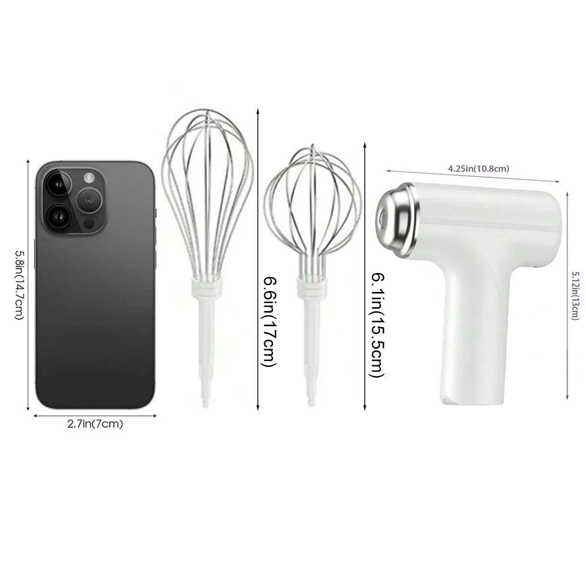 Electric Egg Beater Wireless Electric Food Mixer Handheld Mixer with 3 Speed Settings Baking Dough Cake Cream Milk Whisk