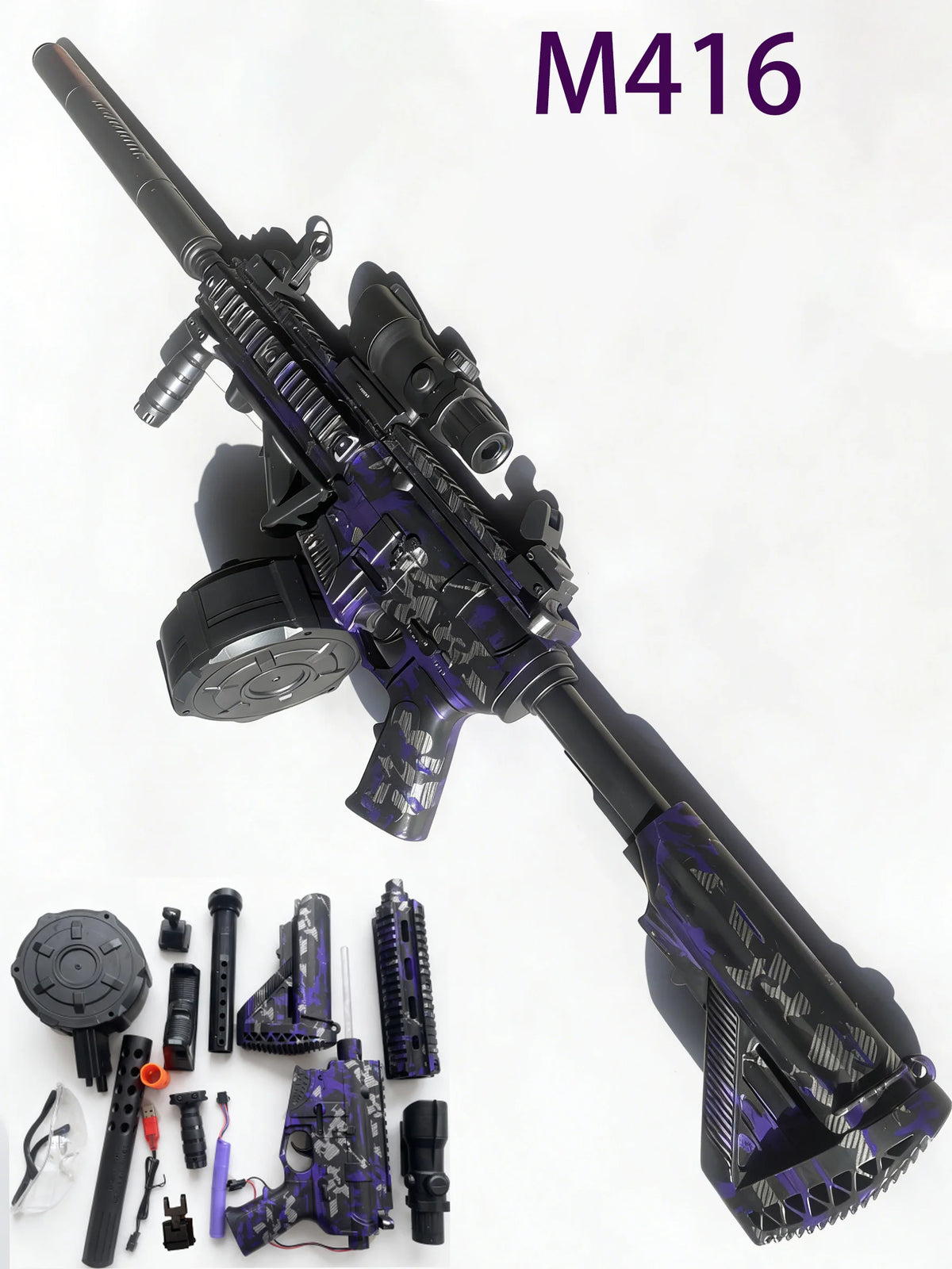 M416 Tactical Outdoor Gel Blasters Full Auto Electric Gel Ball Blaster Purple Black Long Range for Outdoor Games Toys Gun Gift