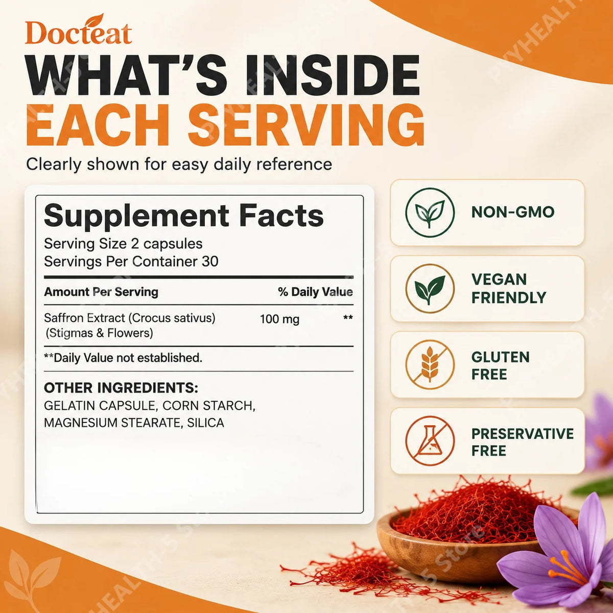 Saffron Extract Capsules for Mood Relaxation 100mg Per Serving High Safranal Saffron Raise Sleep Quality Stress Relief 60 Count
