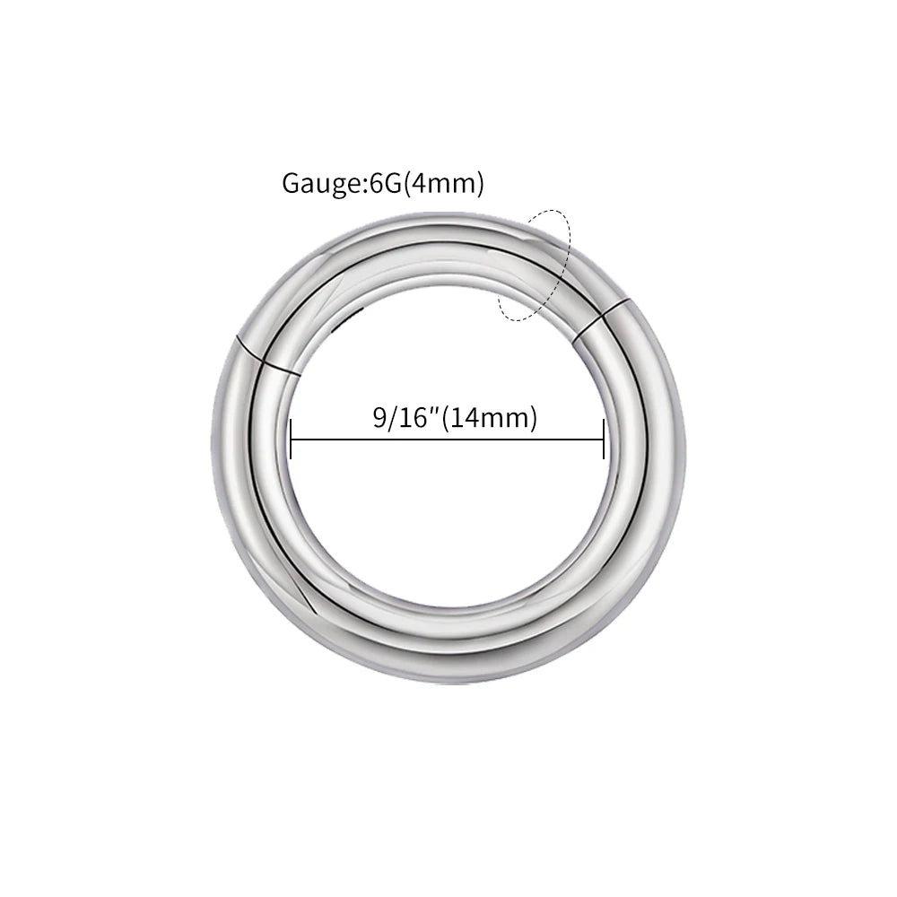 Right Grand ASTM F136 Titanium Large Gauge 6G 8G 10G Single Hinged Clicker Segment Hoop Ring Septum Nose Piercing