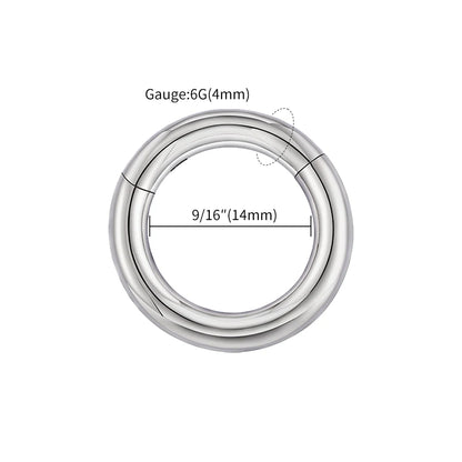 Right Grand ASTM F136 Titanium Large Gauge 6G 8G 10G Single Hinged Clicker Segment Hoop Ring Septum Nose Piercing