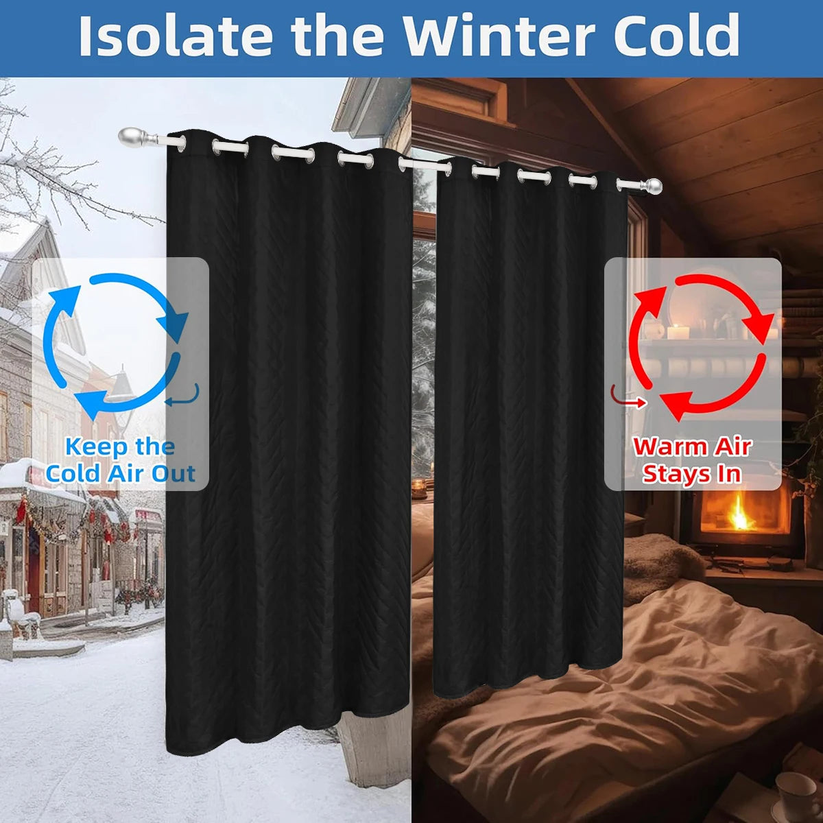 1panel 100% Blackout Winter Curtain, Warm Curtains for Living Room, Bedroom, Children Room, Add Cotton Curtains Grommet Top