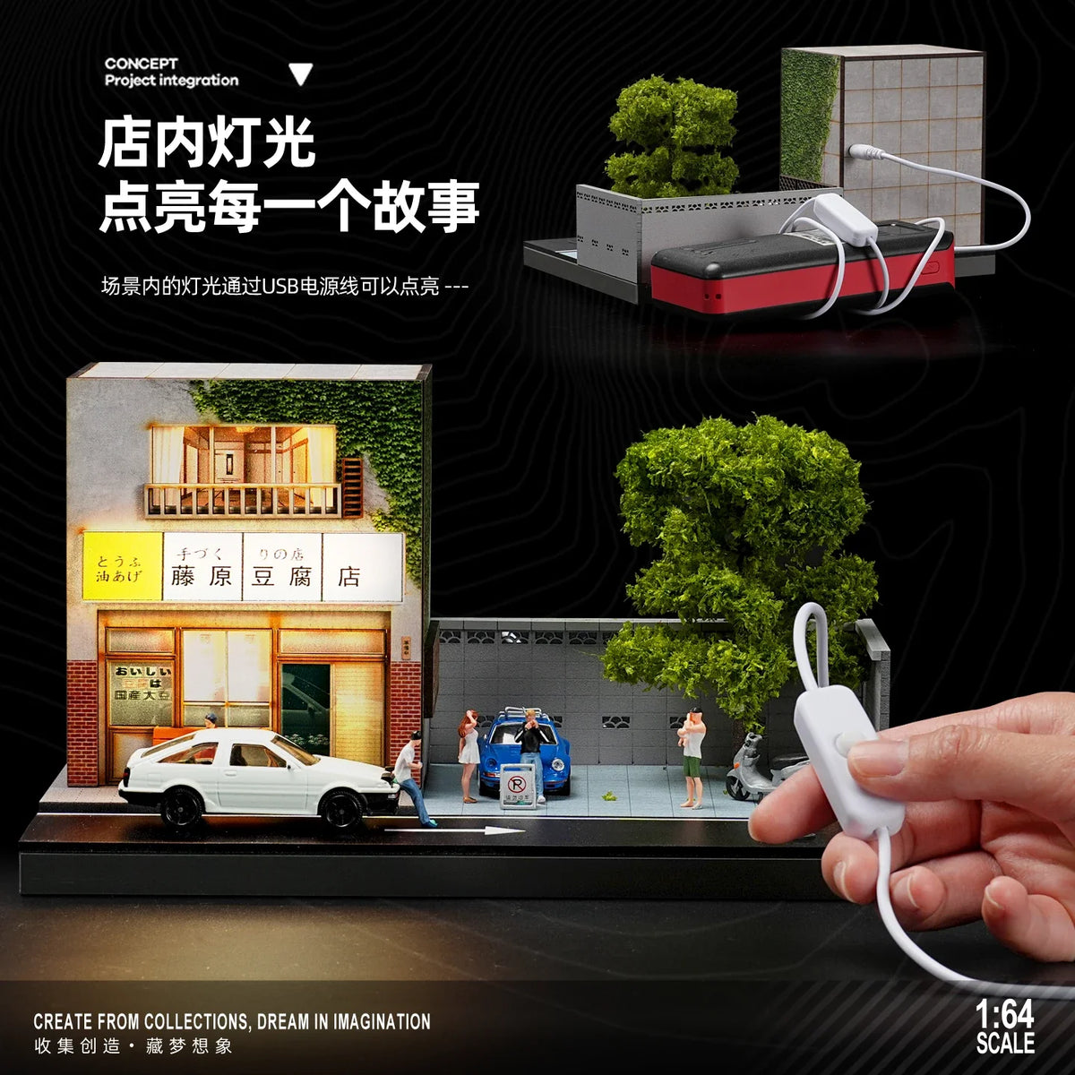 Collector 1:64 Fujiwara Tofu Shop Scene House Model Collection Ornament Three-dimensional Street Scene Table Decoration