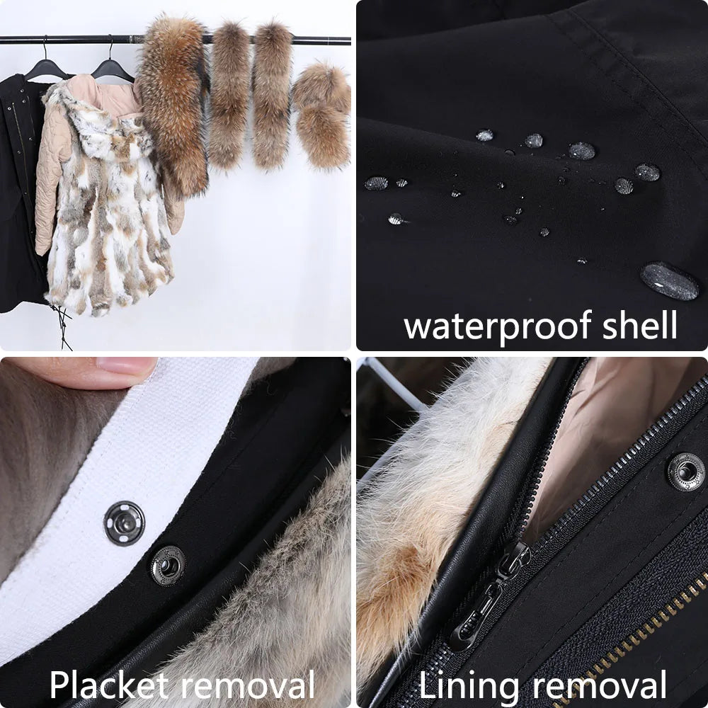 2026 Maomaokong Women's Winter Coats Rabbit Lining Jacket Natural Real Raccoon Fur Collar Parka Fox Fur Long Female Clothing