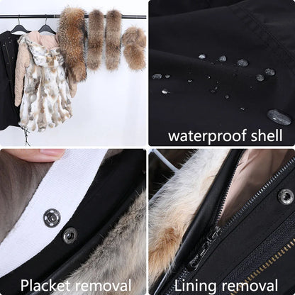 2026 Maomaokong Women's Winter Coats Rabbit Lining Jacket Natural Real Raccoon Fur Collar Parka Fox Fur Long Female Clothing