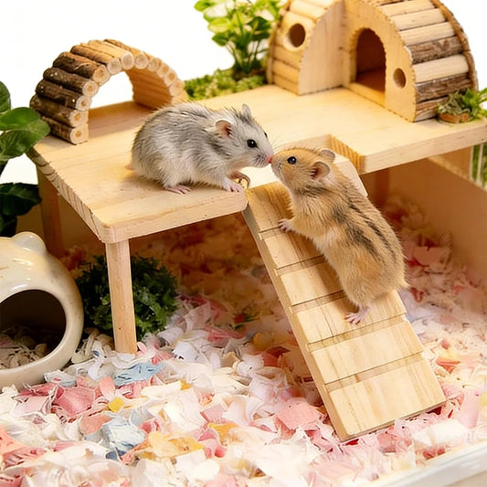 Hamster Wooden Sturdy Platform JumpingBoard Playground Hamster Climbing Toy SmallPets Stairs Toy Hamster Mice Cage Accessories