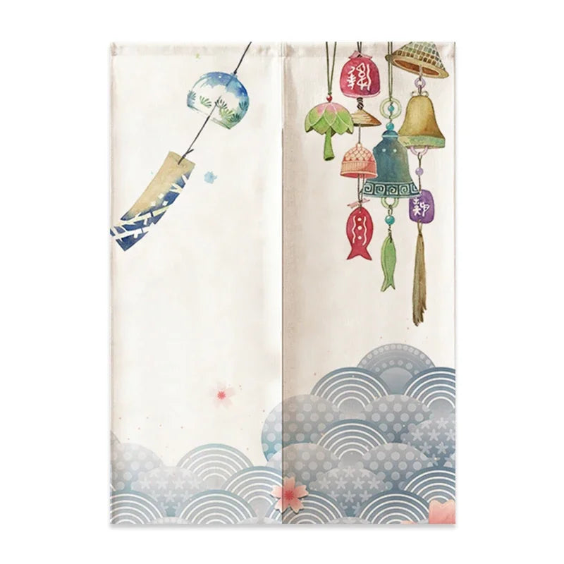 VIKAMA Japanese Linen Door Curtain Noren Half Curtain for Kitchen Bedroom Entrance Décor Customizable Mount Fuji Waves Partition