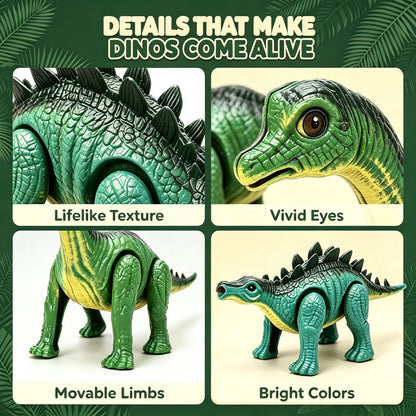 Wind-Up Automatic Walking Mechanical Dinosaur Toy Set,Realistic Dino Figures Educational Playset,Birthday Christmas Gift for Kid