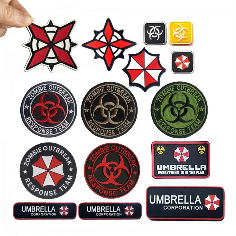 1PC,2PCS/ Umbrella Corporation PVC Rubber Morale Emblem,Biohazard Insignia Applique Embroidered patches,Tactical Backpack Badges