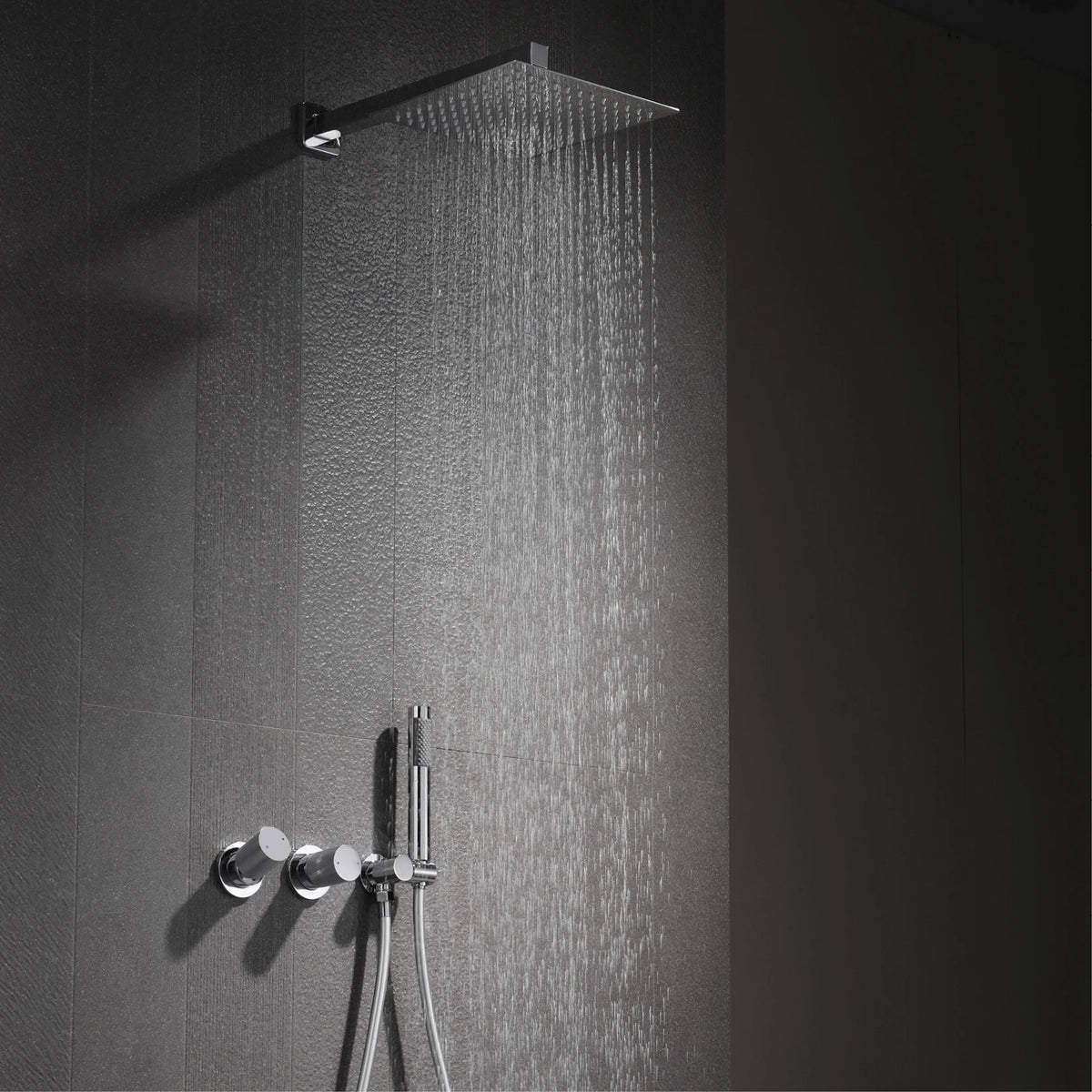 Luxury Bathroom Brass Gun Grey Wall-Mounted Shower System 2 Function Embedded Bath Mixer Tap Dual Spray Rainfall/Handheld