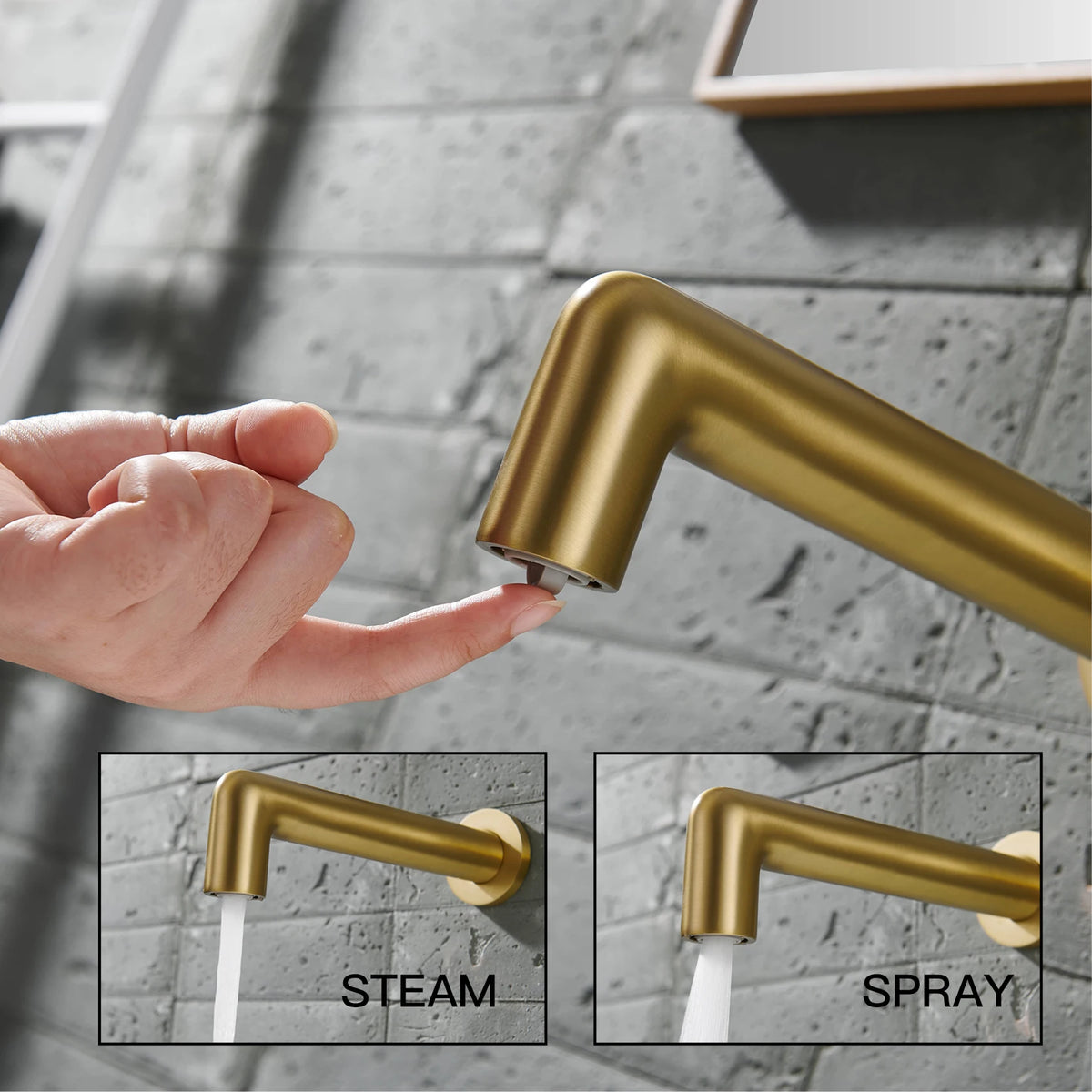 AITANA Brushed Gold Brass Wall Mounted Bathroom Faucet Single Handle Adjustable Water Pressure Hot And Cold Basin Mixer Tap