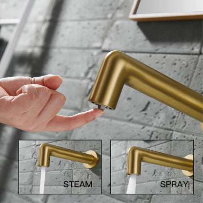 AITANA Brushed Gold Brass Wall Mounted Bathroom Faucet Single Handle Adjustable Water Pressure Hot And Cold Basin Mixer Tap