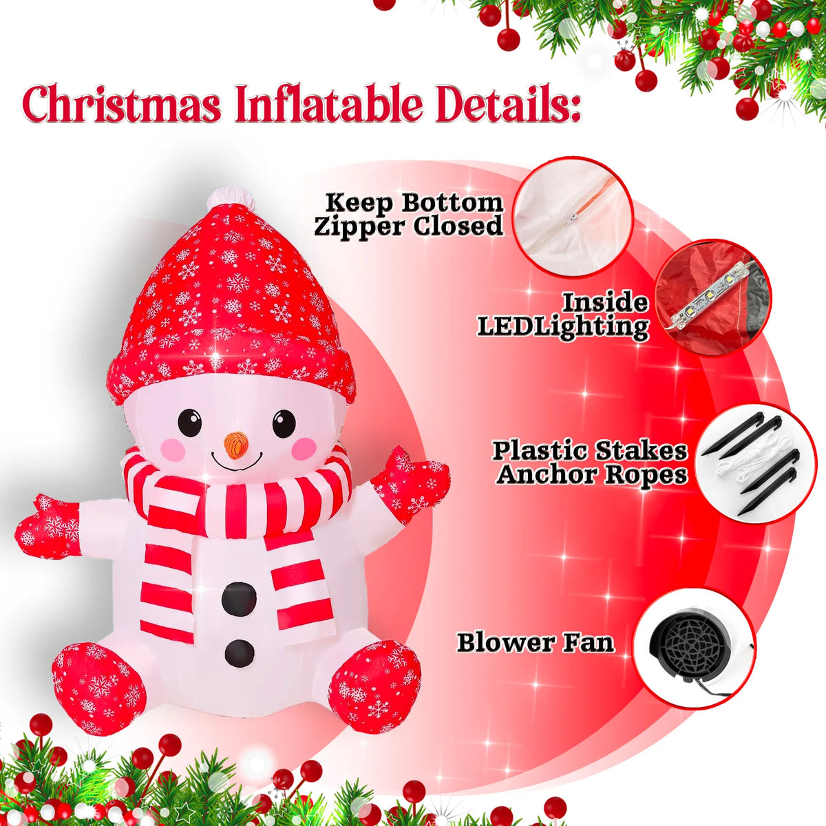 1.2m Christmas Inflatable Cute Snowman Outdoor Decorations LED Lighted Blow Up Yard Lawn Holiday Decor for Home Garden Party