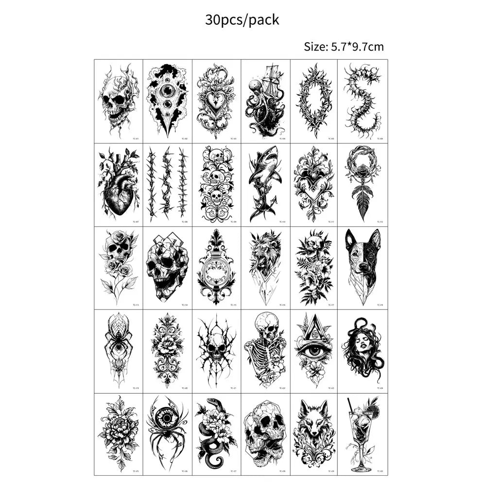 30pcs Black Small Temporary Tattoo Stickers for Men Women Waterproof Butterfly Flower Moon Fake Tattoo Stickers for Hand Body