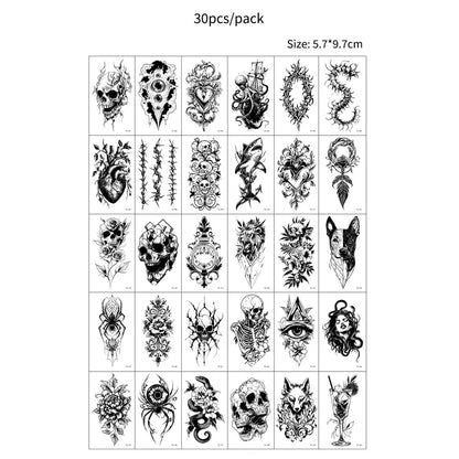 30pcs Black Small Temporary Tattoo Stickers for Men Women Waterproof Butterfly Flower Moon Fake Tattoo Stickers for Hand Body