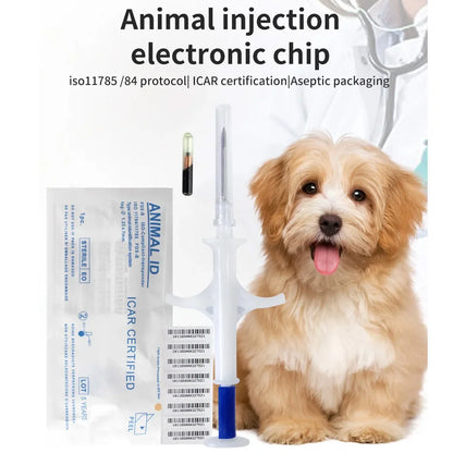 100Pack Animal EM4305 Microchip International Standard 134.2KHz FDX-B Pet Identification Chip Syringe Dog Microchip