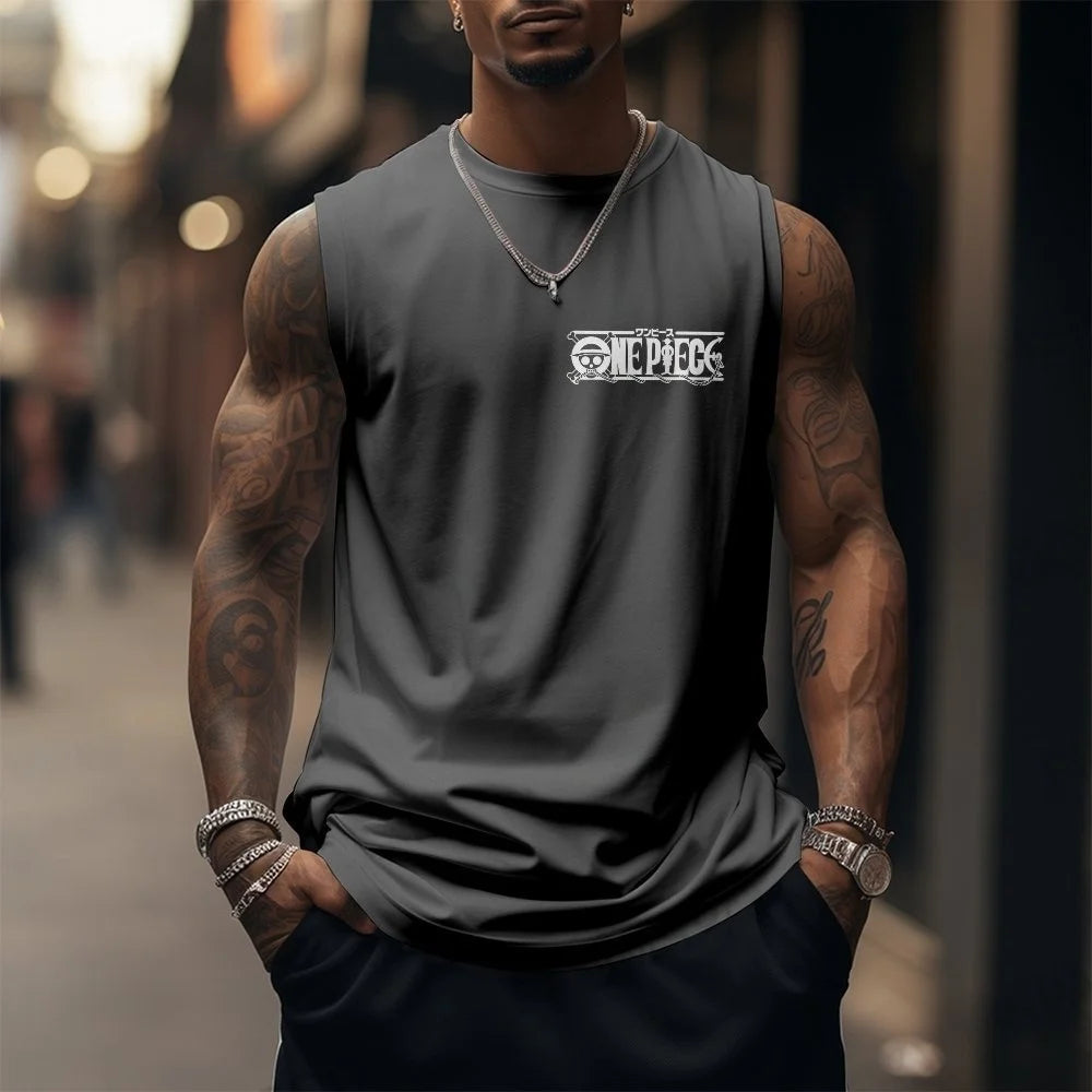 One Piece Men Vest Tank Top Straw Hat Pirates' Jolly Roger Summer Japanese Anime Spring and Autumn Sports Loose Sleeveless Top