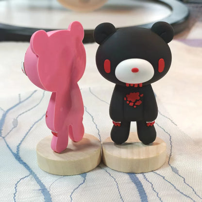 Edgy Bloody Bear Figurines - Pink & black cute-dark designs, ideal for gothic/alternative decor.