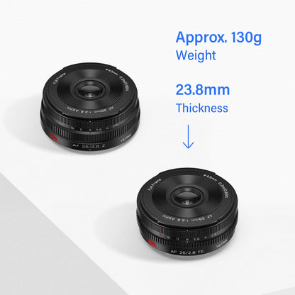 Viltrox 26mm f2.8 EVO Full Frame Pancake Lens Camera Large Aperture Ultra Wide Angle Auto Focus for Sony A7C Nikon Z6 III Z5 III