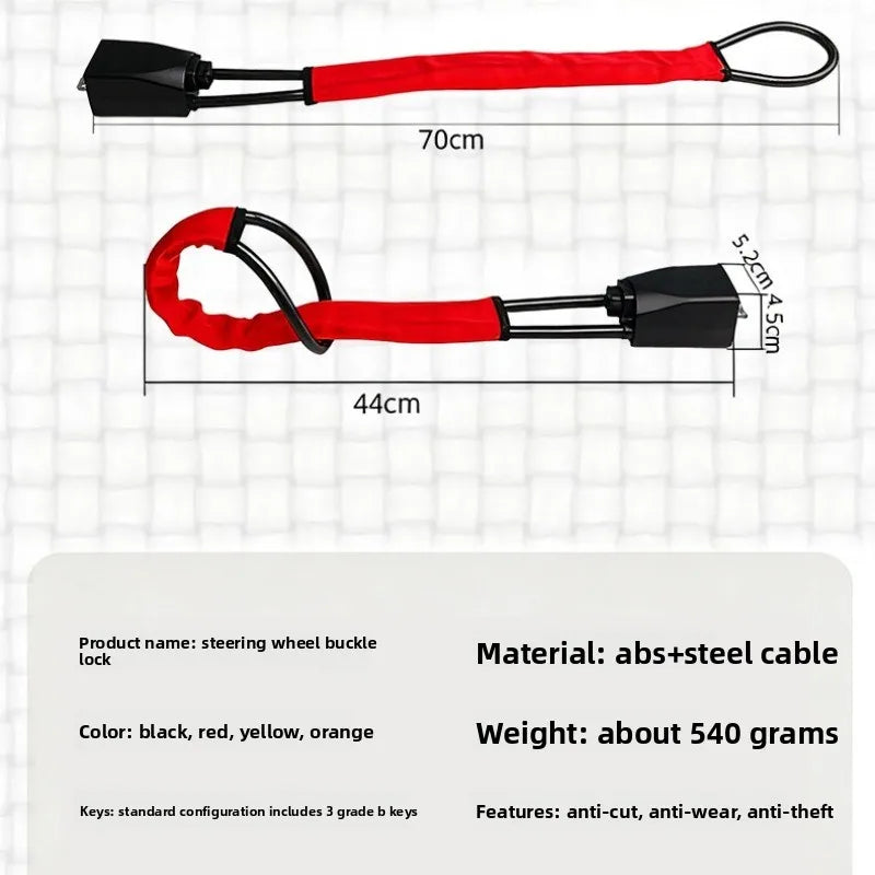 Universal Anti Theft Protection Device Car Steering Wheel Lock with Seat Belt Socket Steel Rope for Truck SUV Van RV with Keys