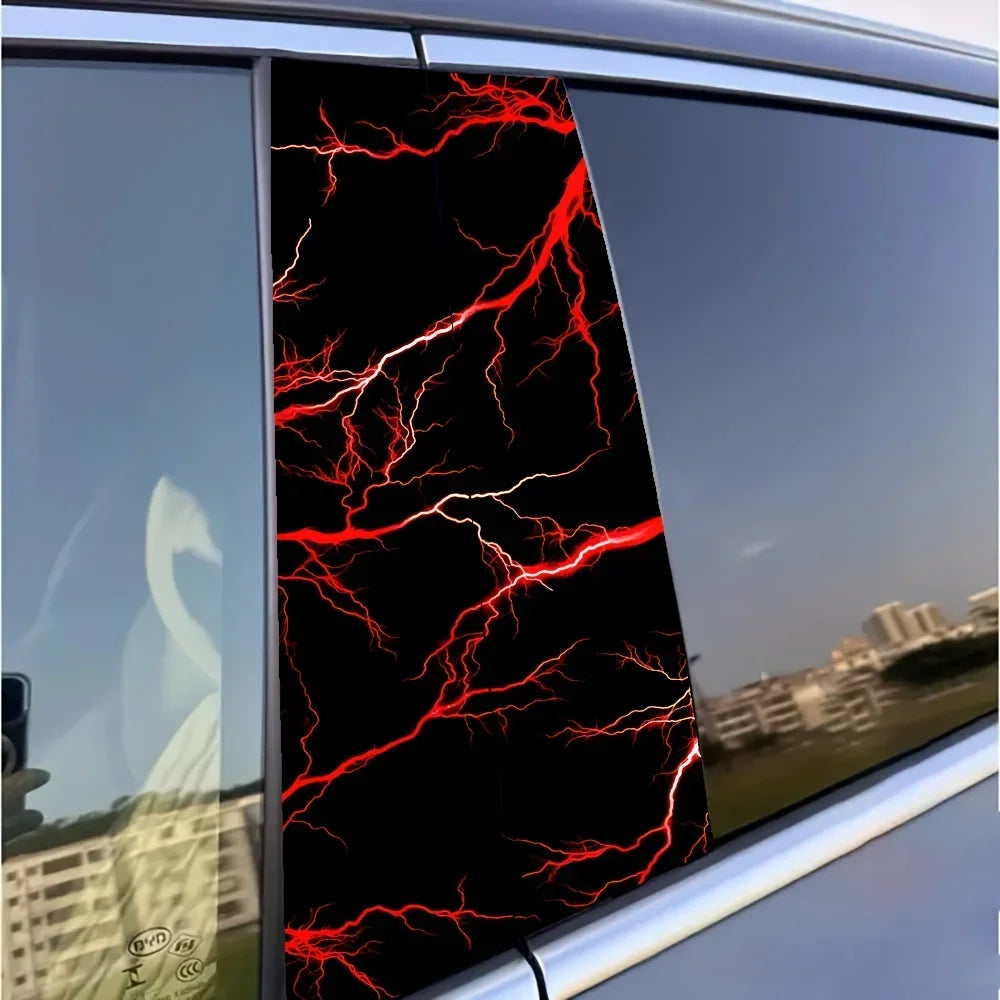 2-Piece bold red lightning wave vinyl car decal easy to stick on glass and metal surfaces