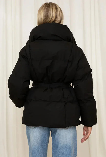 Zekye Down Jacket Warm Waist-cinching Long-sleeve Tied-waist Loose Solid-color Fashionable Women's Winter Jacket Lightweight