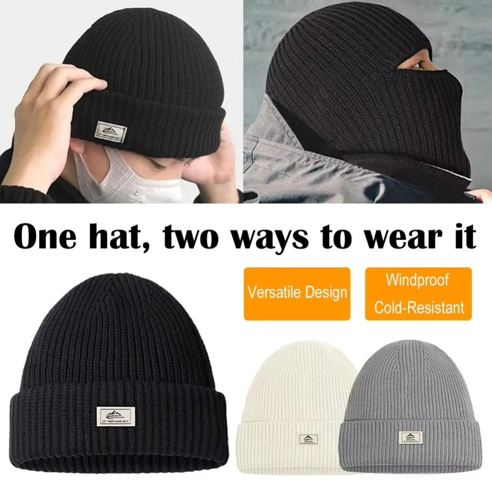 2In1 Mask Beanies Hat Kintted Thicken Winter Ski Balaclava Full Face Mask Thermal Windproof Coldproof Running Earmuffs Hat