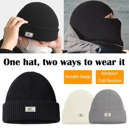 2In1 Mask Beanies Hat Kintted Thicken Winter Ski Balaclava Full Face Mask Thermal Windproof Coldproof Running Earmuffs Hat