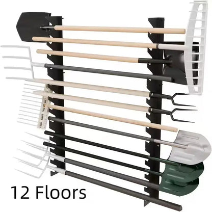 8/12th Floor Garage Tool Rack Wall Mounted, Shed Wall Organization Rack, Horizontal Tool Rack, Shovel and Rake