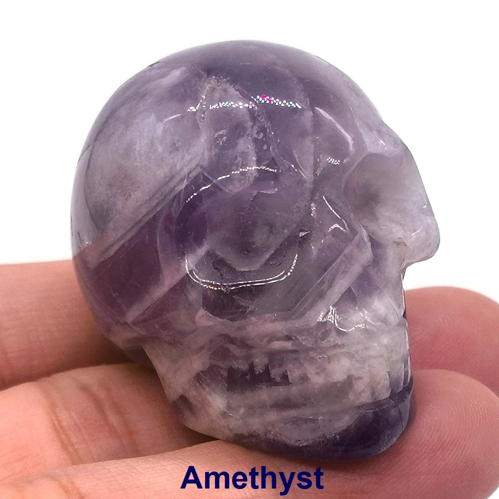 Wholesale 1.5" Natural Stones Crystal Skull Statue Amethyst Quartz Tiger Eye Carved Ore Mineral Crystals Figurine Home Decor