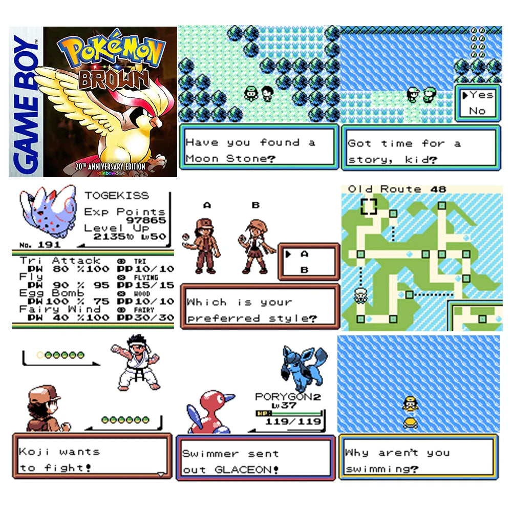 USA English Rom Hack Pokémon Brown 6.0.1.Console Card Game Cartridge for GBC