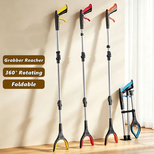Foldable Grabber Reacher Tool with Strong Magnetic and Swivel Head - Long Handle Pick Up Clip Stick Grabbers for Seniors, Trash