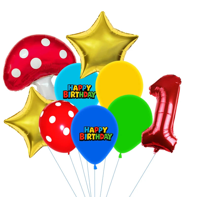 Red Blue Green Yellow Mushroom Star Balloons for Cartoon Video Game Super Bros Balloon Birthday Inspired Party Decoration
