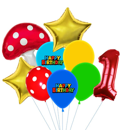 Red Blue Green Yellow Mushroom Star Balloons for Cartoon Video Game Super Bros Balloon Birthday Inspired Party Decoration