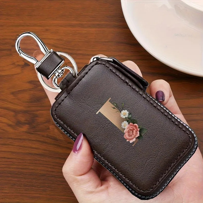 YSB-28 Vintage Alphabet CoffeeKey Pouch A-Z 26 Initial Keychain, Unisex KeyPouch, WalletHolder，Car Key Case, Men'sKey Pouch Gift
