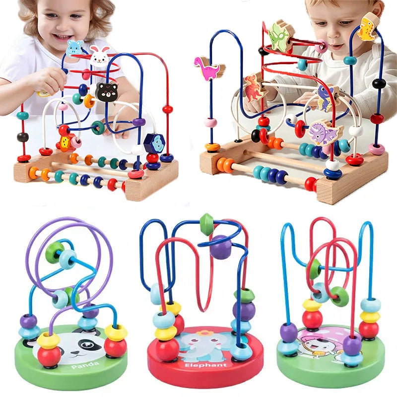 Montessori Wooden Kids Toys Wooden Circles Bead Wire Maze Roller Coaster Toys Educational Toys Wood Puzzles Maze For Children