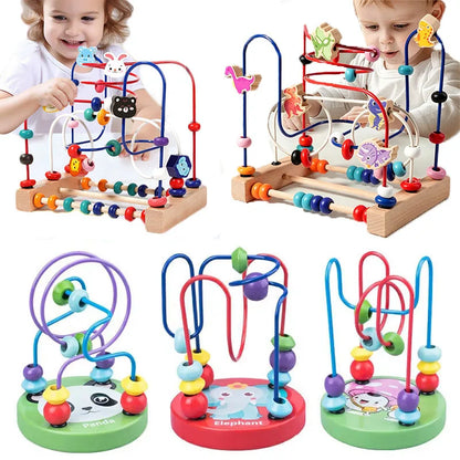Montessori Wooden Kids Toys Wooden Circles Bead Wire Maze Roller Coaster Toys Educational Toys Wood Puzzles Maze For Children